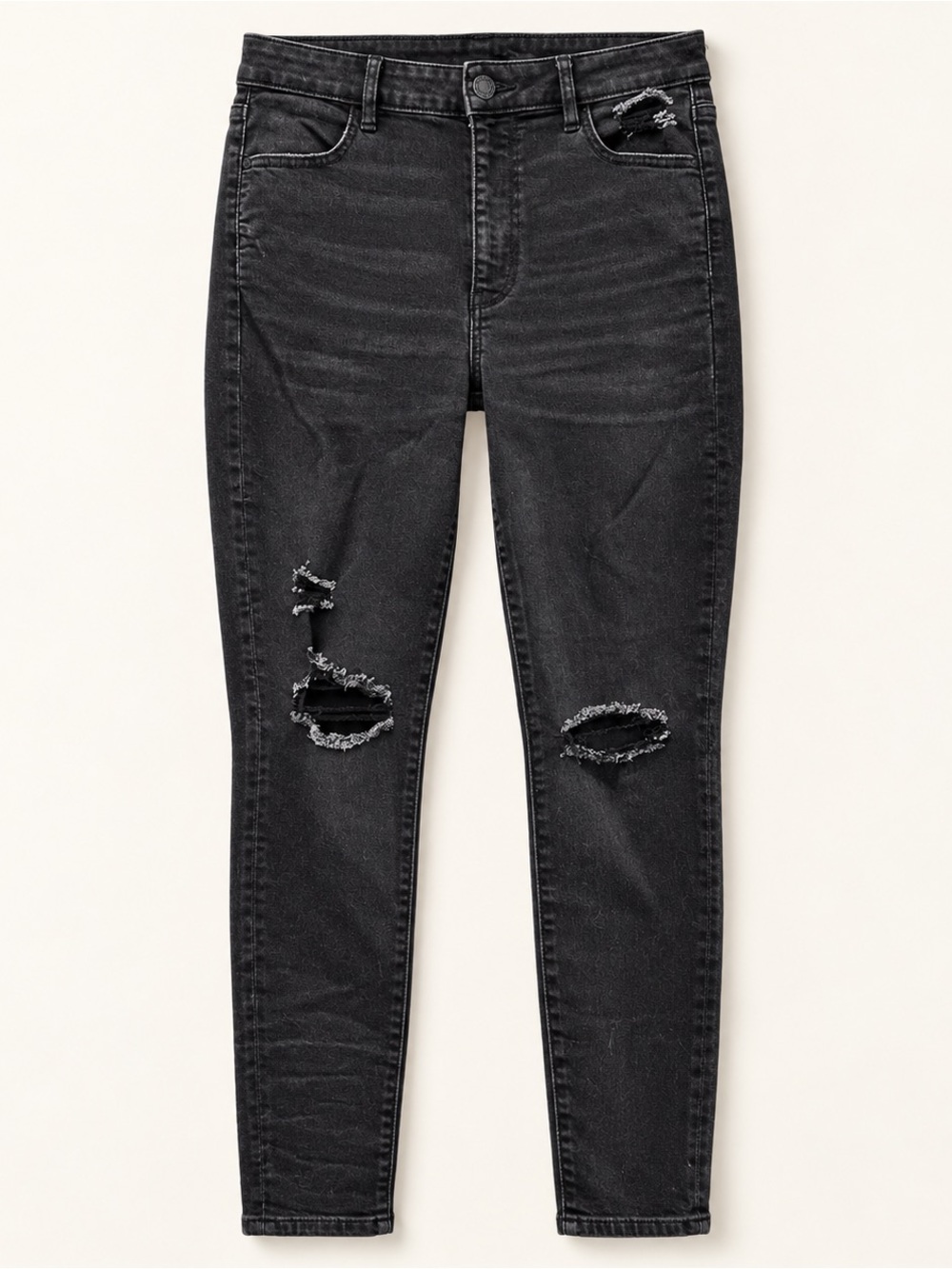 American Eagle Outfitters Black High-Rise Distressed Skinny Jeans size 14 Y2K